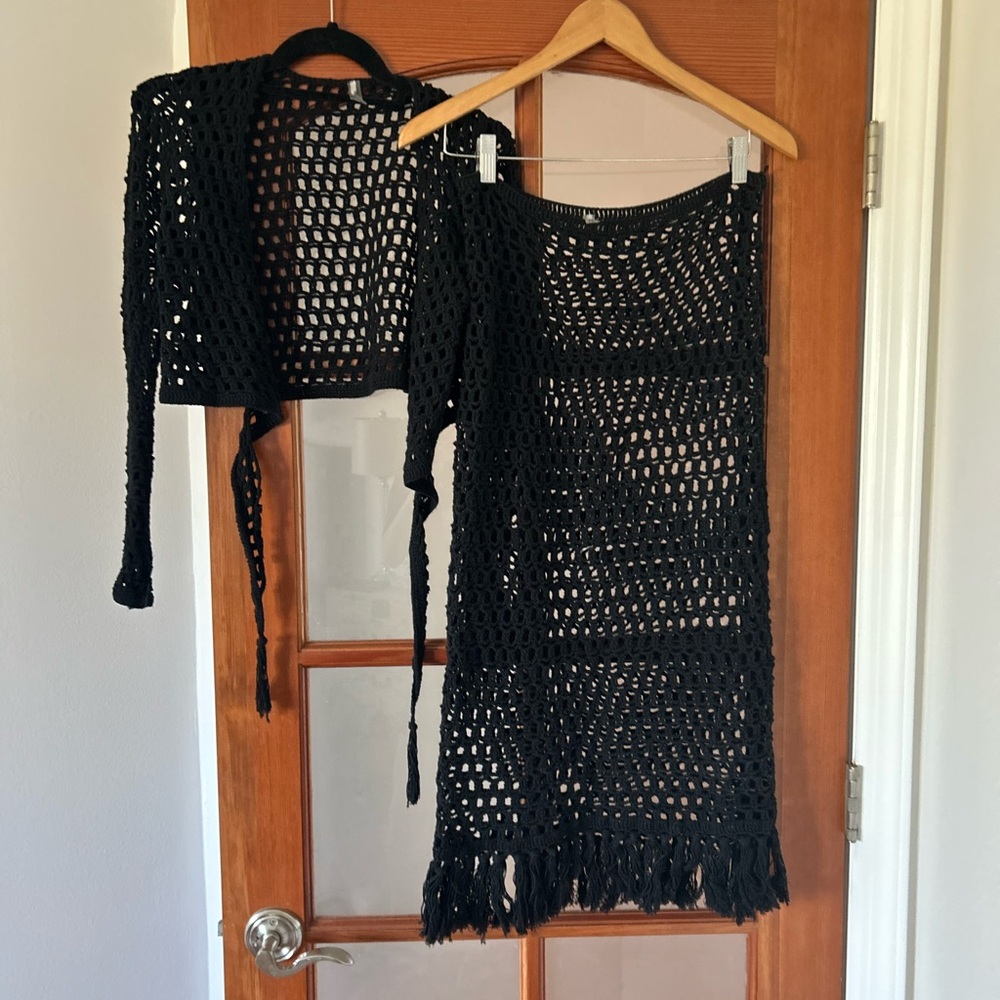 Black Crochet Cover-Up Set Devon Windsor